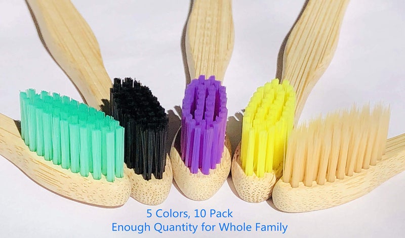 Goaycer Eco Friendly Bamboo Toothbrush, 10Pack Medium Firm Bristles Biodegradable Bulk Wooden Toothbrushes - Image 4